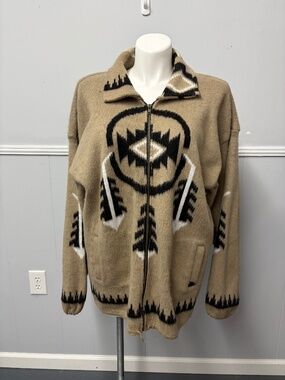 Artes Anias Ancient Winds 100% Wool Zip Up Sweater with Pockets Size XL